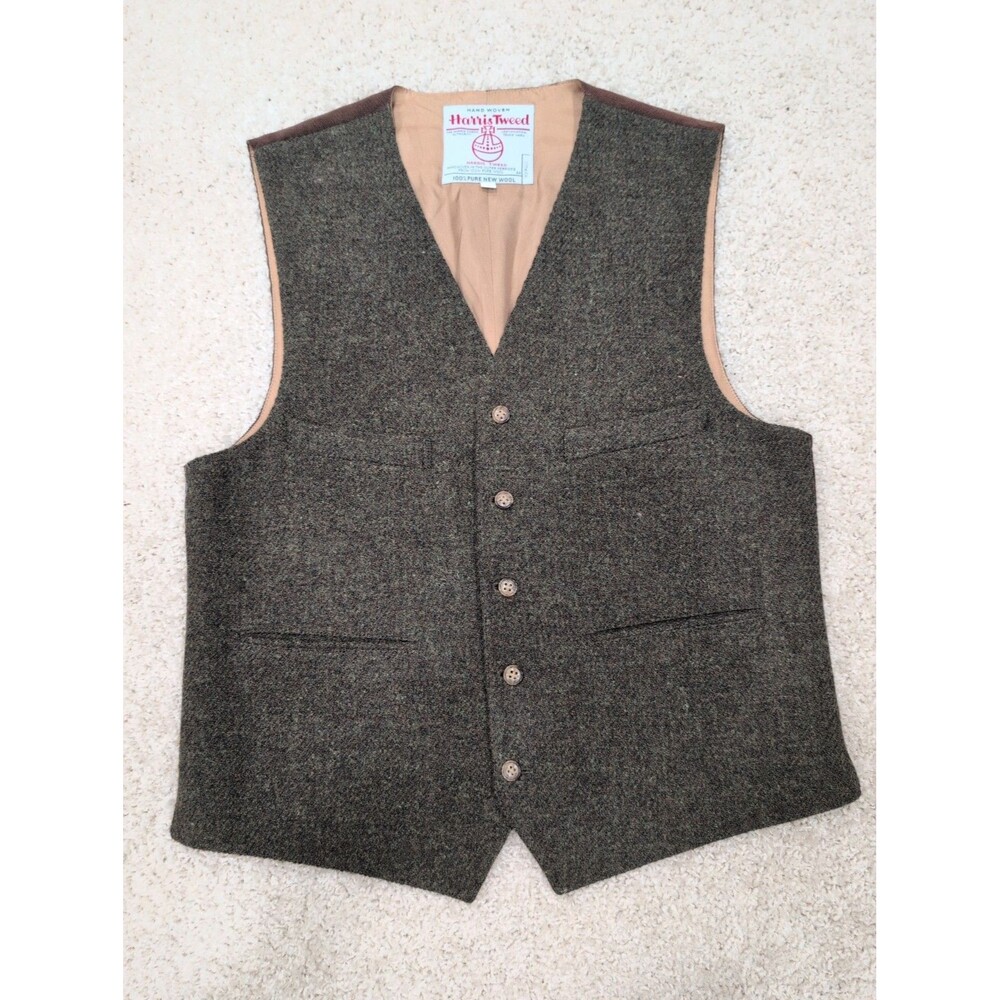 Allen Edmonds Harris Tweed 100% Wool Waistcoat Vest Men's M Made In UK 4 Pocket
